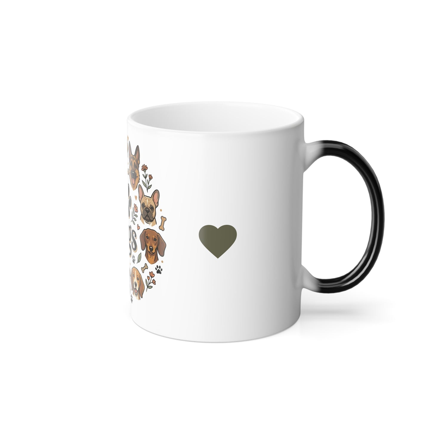 Color-Changing Mug — "I  Dogs" Paw Print Design, 11oz