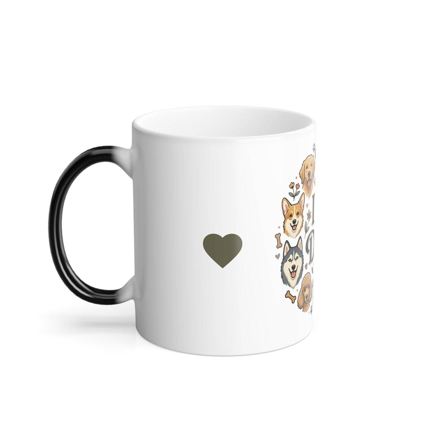 Color-Changing Mug — "I  Dogs" Paw Print Design, 11oz