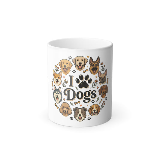 Color-Changing Mug — "I  Dogs" Paw Print Design, 11oz
